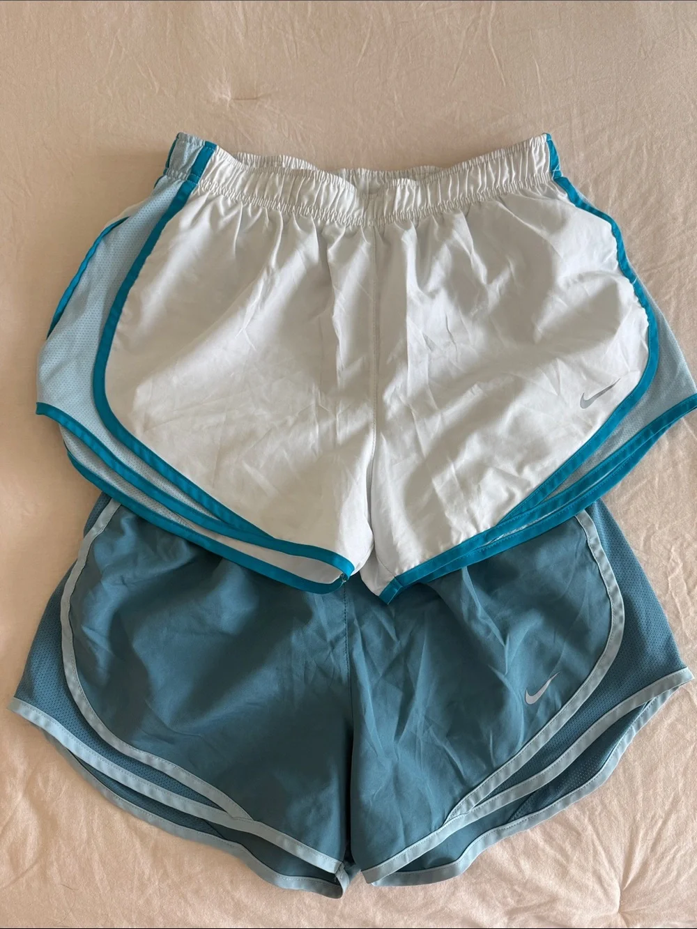 Nike Women’s Athletic Shorts - White with Teal Trim & Teal Blue Pair